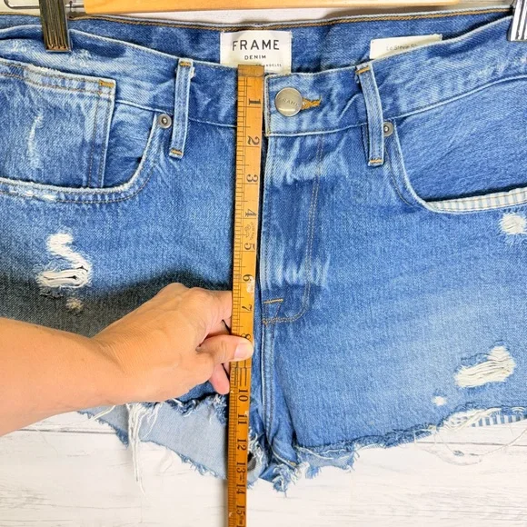 Frame le stevie Denim Blue Distressed Jean Shorts 32 - Picture 3 of 7